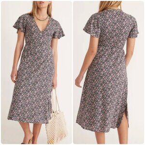 Marine Layer Emlyn Wrap Midi Dress Womens XS Floral Hemp Prairie Cottage Peasant